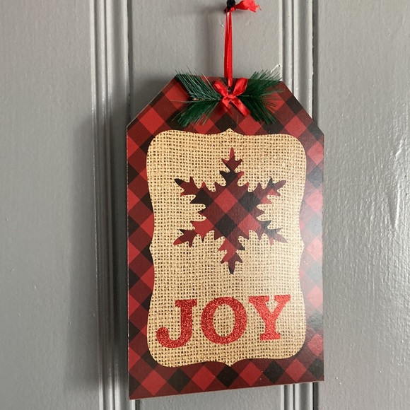 Brand NWT Red & Black Buffalo Check Plaid JOY Holiday Hanging Gift Tag Sign - Picture 3 of 8
